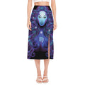 Dark Virgo Zodiac Sign Print Side Slit Midi Skirt