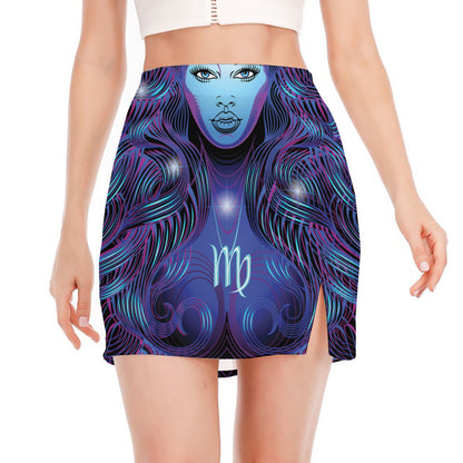 Dark Virgo Zodiac Sign Print Side Slit Mini Skirt