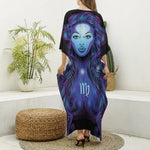 Dark Virgo Zodiac Sign Print Silk V-Neck Kaftan Dress