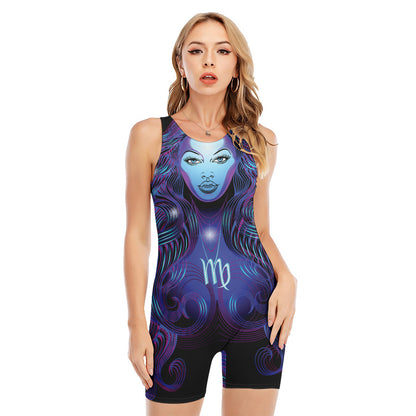 Dark Virgo Zodiac Sign Print Sleeveless One Piece Swimsuit