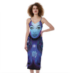 Dark Virgo Zodiac Sign Print Slim Fit Midi Cami Dress