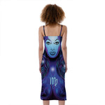 Dark Virgo Zodiac Sign Print Slim Fit Midi Cami Dress