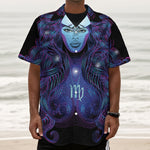 Dark Virgo Zodiac Sign Print Textured Short Sleeve Shirt