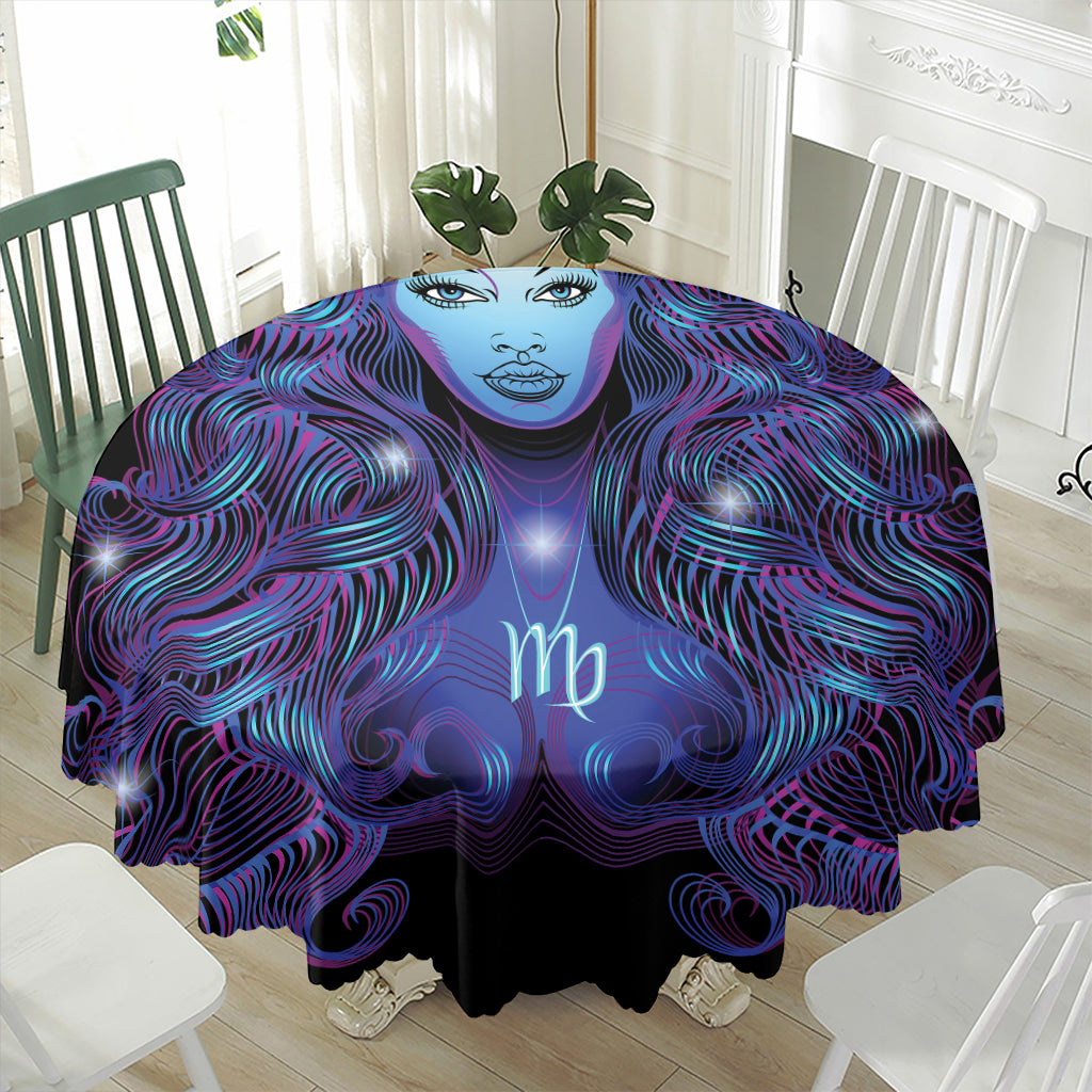 Dark Virgo Zodiac Sign Print Waterproof Round Tablecloth