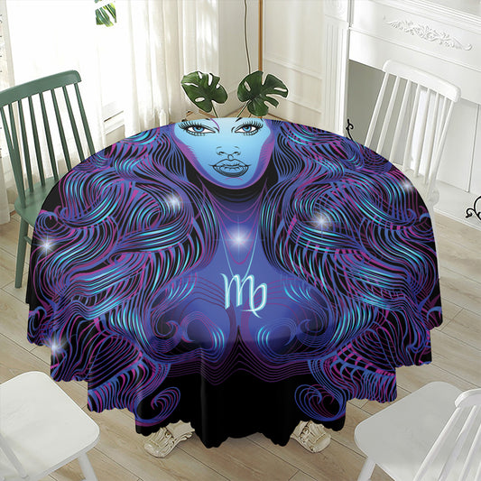 Dark Virgo Zodiac Sign Print Waterproof Round Tablecloth