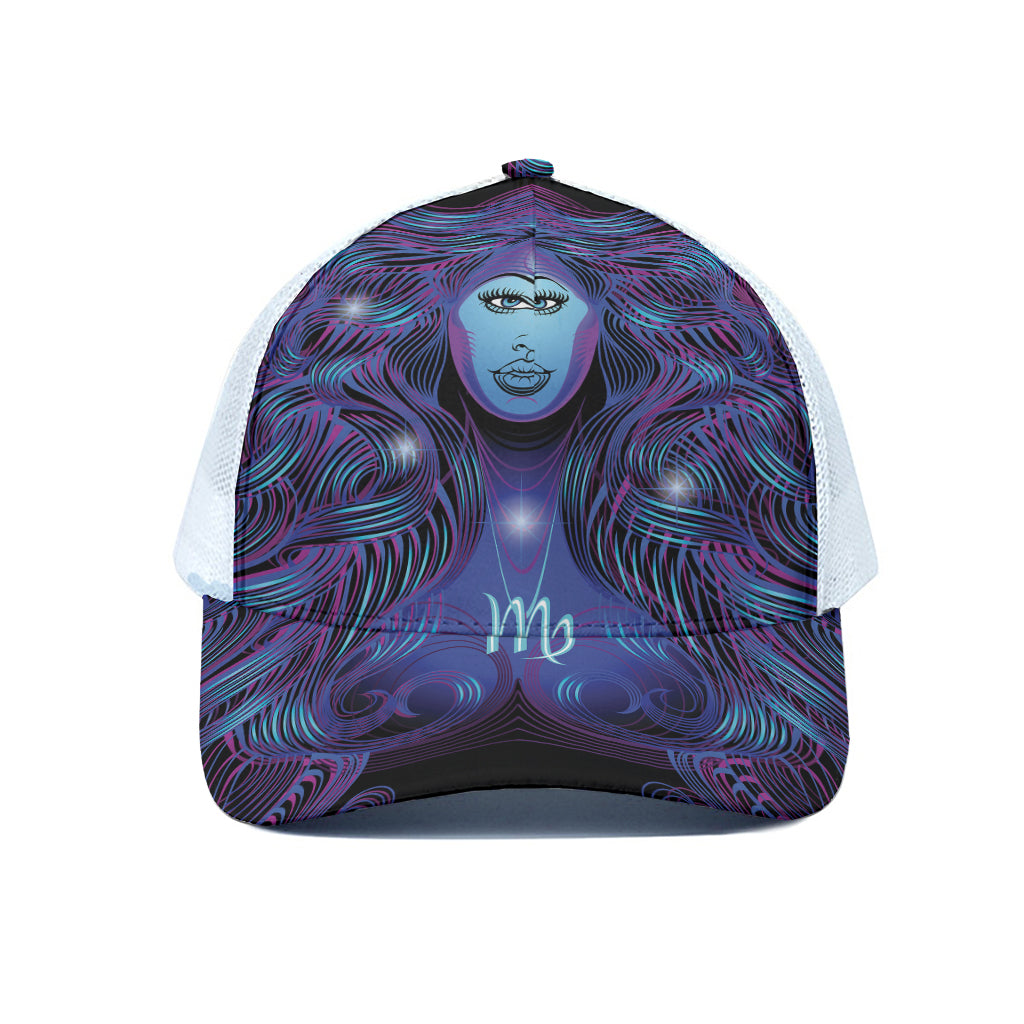 Dark Virgo Zodiac Sign Print White Mesh Trucker Cap