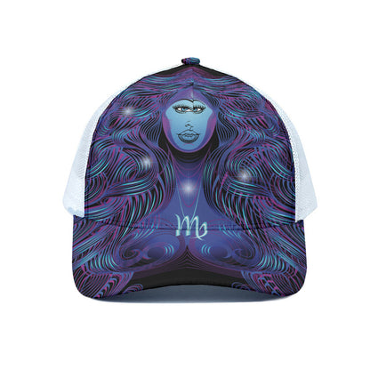 Dark Virgo Zodiac Sign Print White Mesh Trucker Cap