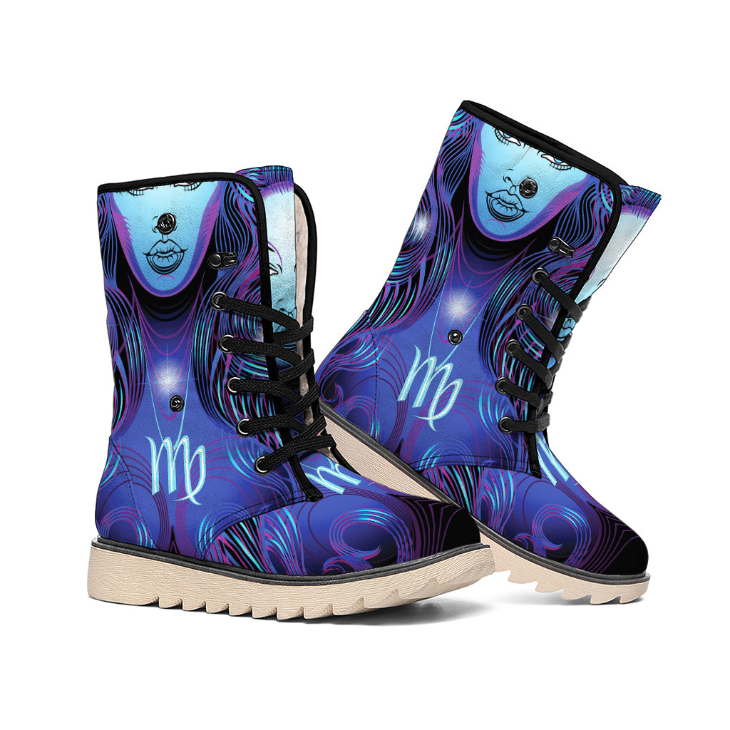 Dark Virgo Zodiac Sign Print Winter Boots