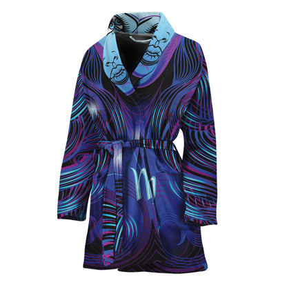 Dark Virgo Zodiac Sign Print Women's Bathrobe