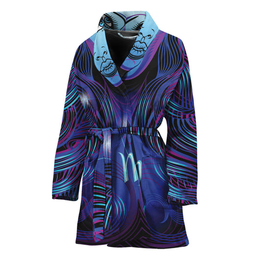 Dark Virgo Zodiac Sign Print Women's Bathrobe
