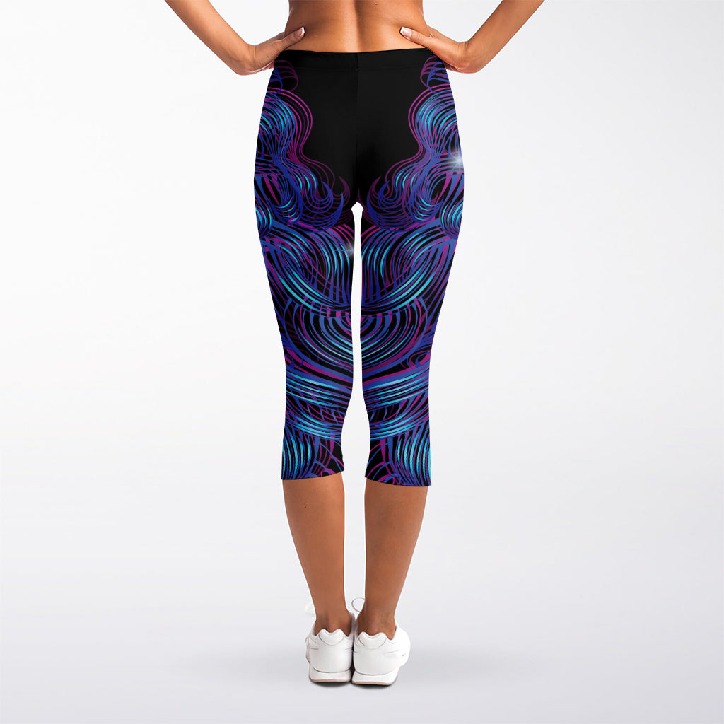 Dark Virgo Zodiac Sign Print Women's Capri Leggings