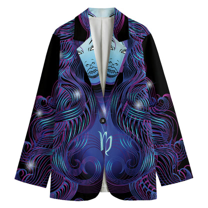 Dark Virgo Zodiac Sign Print Women's Cotton Blazer