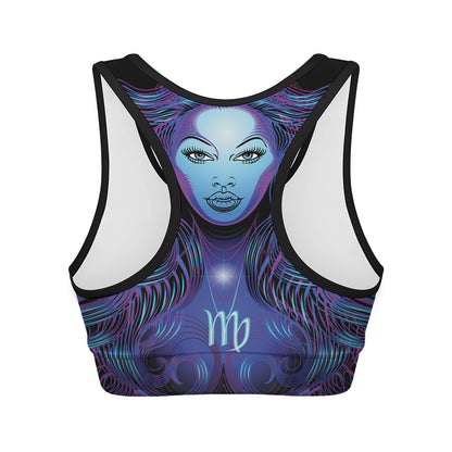 Dark Virgo Zodiac Sign Print Women's Sports Bra