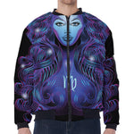 Dark Virgo Zodiac Sign Print Zip Sleeve Bomber Jacket