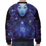 Dark Virgo Zodiac Sign Print Zip Sleeve Bomber Jacket