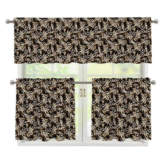 Dark Western Floral Pattern Print 3 Piece Kitchen Curtains