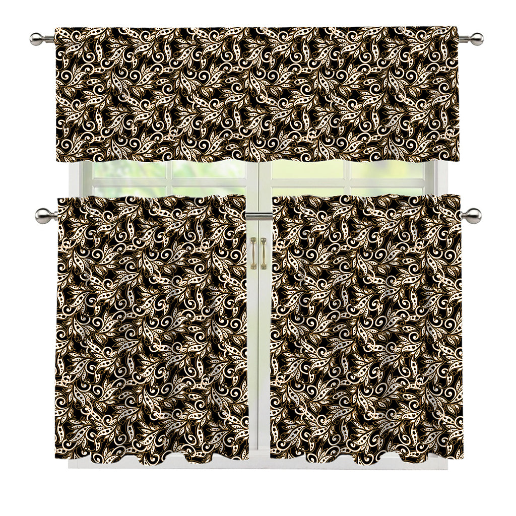 Dark Western Floral Pattern Print 3 Piece Kitchen Curtains