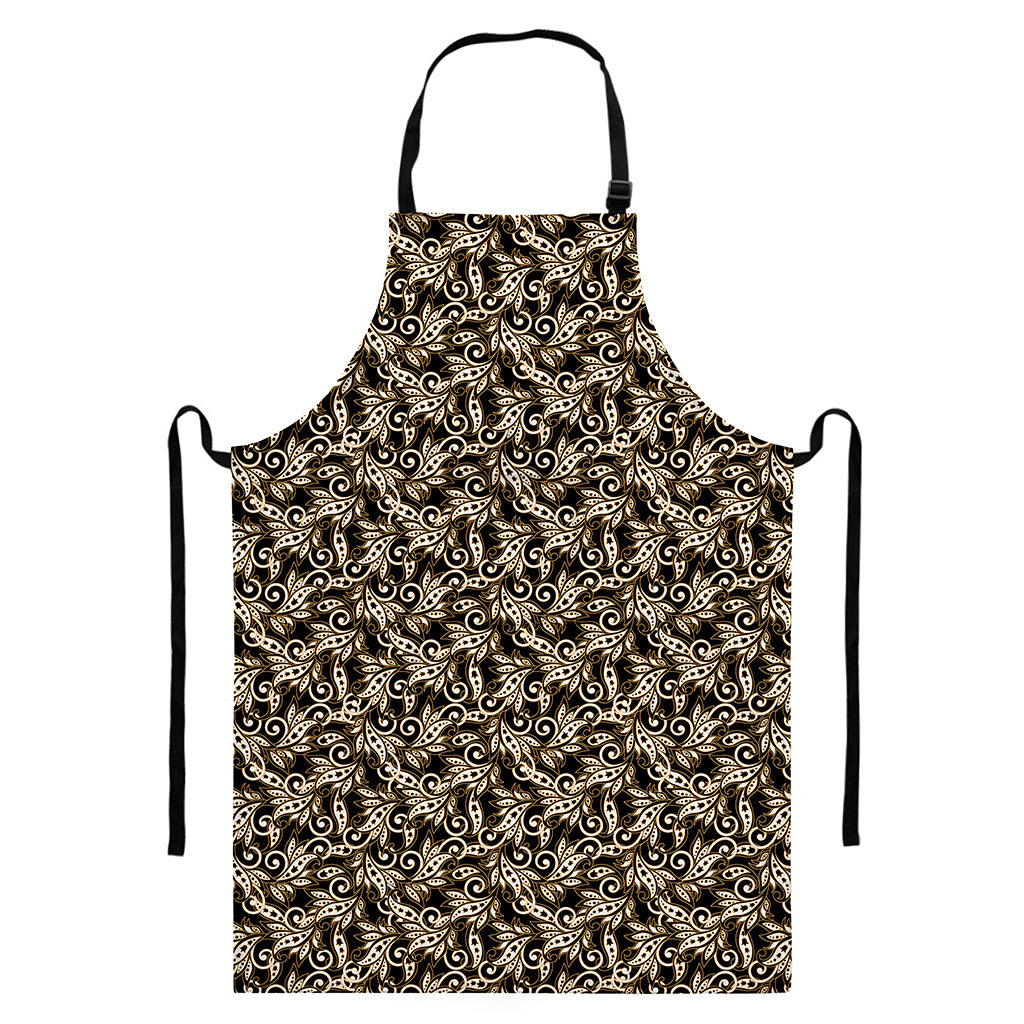 Dark Western Floral Pattern Print Bib Apron With Pocket