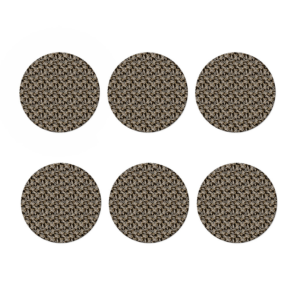 Dark Western Floral Pattern Print Coaster Set