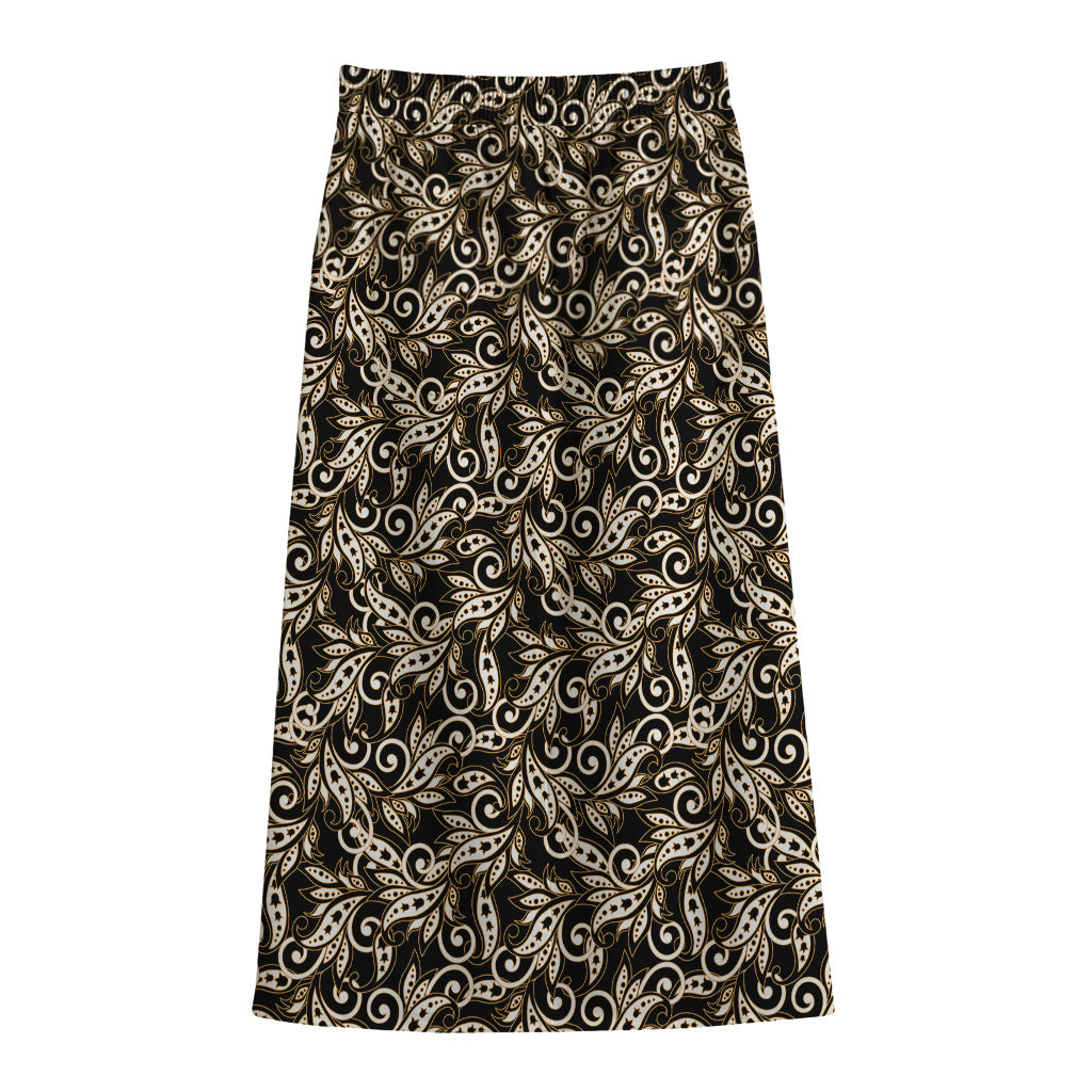Dark Western Floral Pattern Print Cotton Front Slit Maxi Skirt