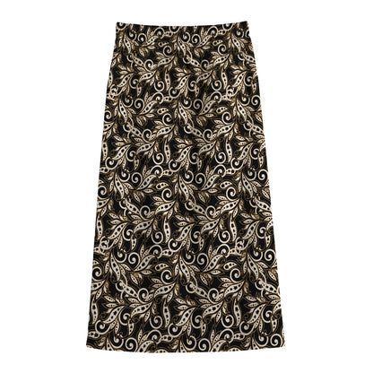 Dark Western Floral Pattern Print Cotton Front Slit Maxi Skirt