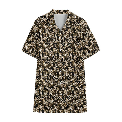 Dark Western Floral Pattern Print Cotton Hawaiian Shirt
