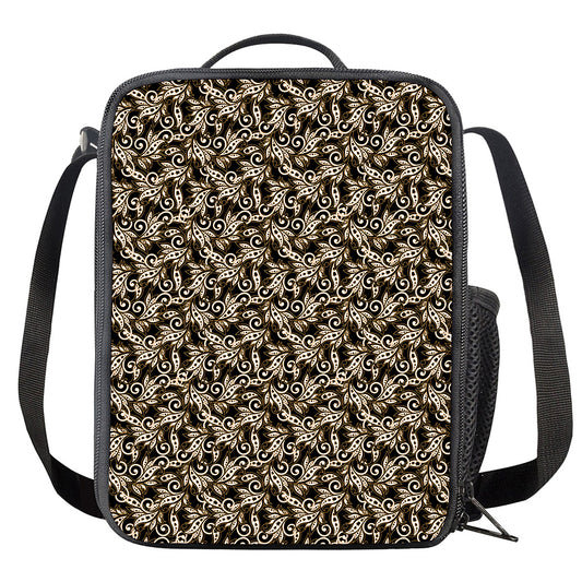 Dark Western Floral Pattern Print Crossbody Lunch Bag