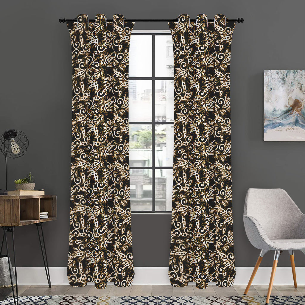 Dark Western Floral Pattern Print Curtain