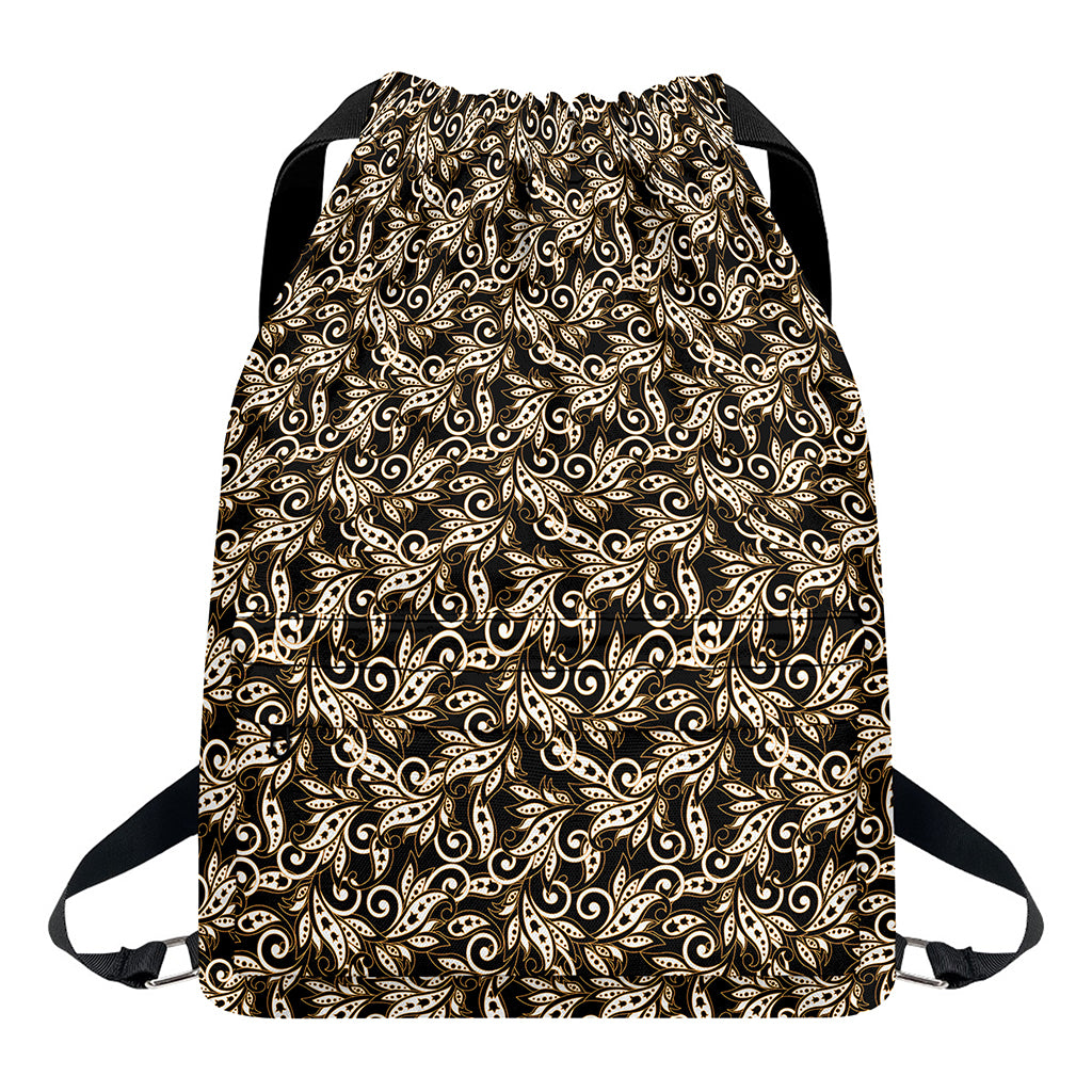 Dark Western Floral Pattern Print Drawstring Backpack