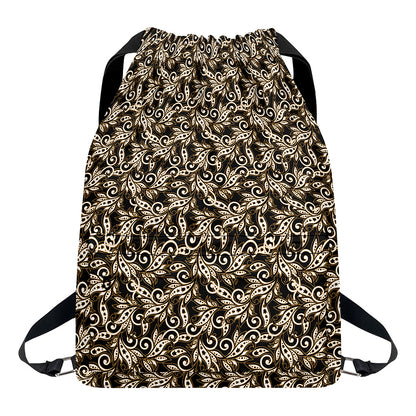 Dark Western Floral Pattern Print Drawstring Backpack