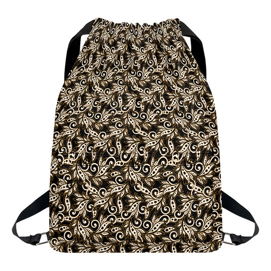 Dark Western Floral Pattern Print Drawstring Backpack