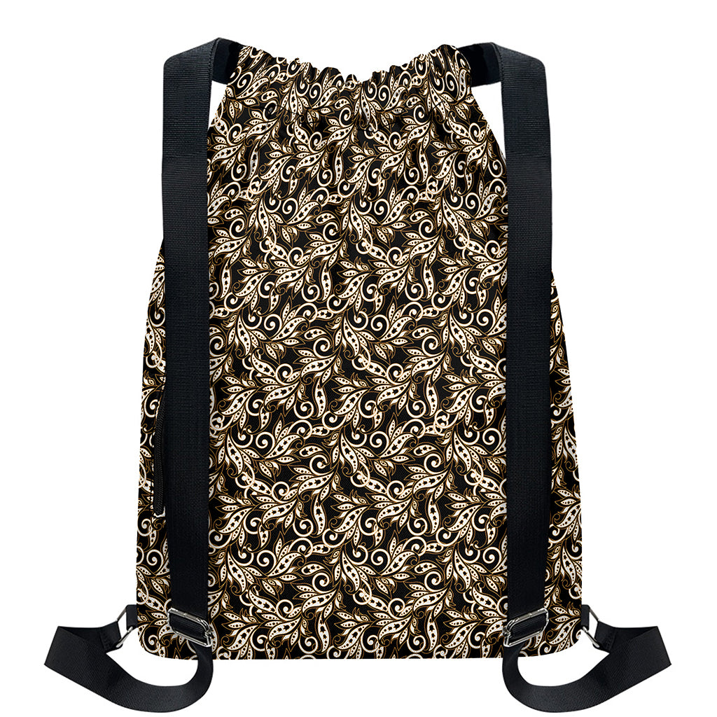 Dark Western Floral Pattern Print Drawstring Backpack