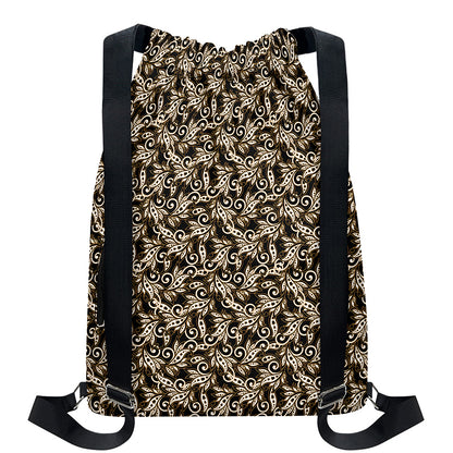 Dark Western Floral Pattern Print Drawstring Backpack