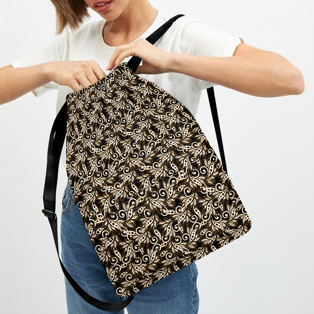 Dark Western Floral Pattern Print Drawstring Backpack