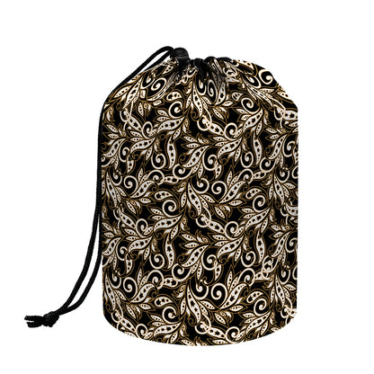 Dark Western Floral Pattern Print Drawstring Makeup Bag