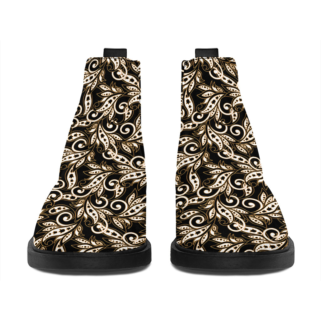 Dark Western Floral Pattern Print Flat Ankle Boots