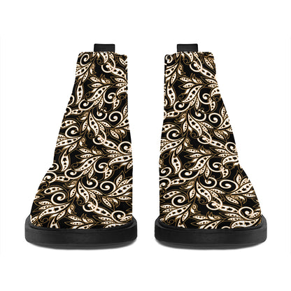 Dark Western Floral Pattern Print Flat Ankle Boots