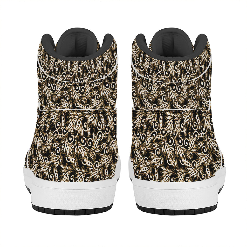 Dark Western Floral Pattern Print High Top Leather Sneakers