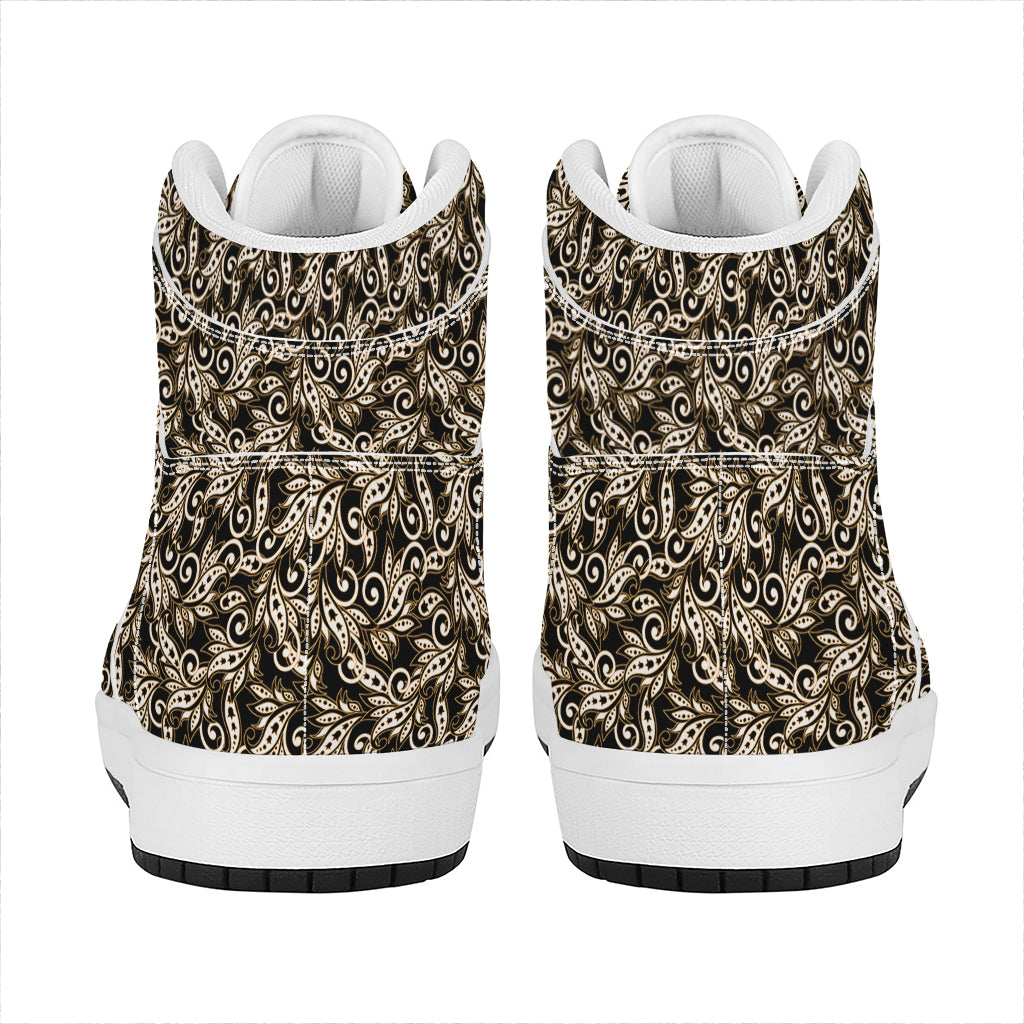 Dark Western Floral Pattern Print High Top Leather Sneakers