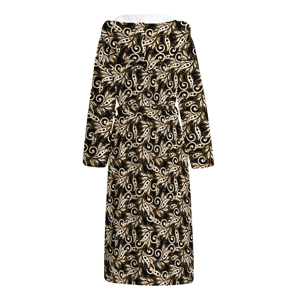 Dark Western Floral Pattern Print Hooded Bathrobe