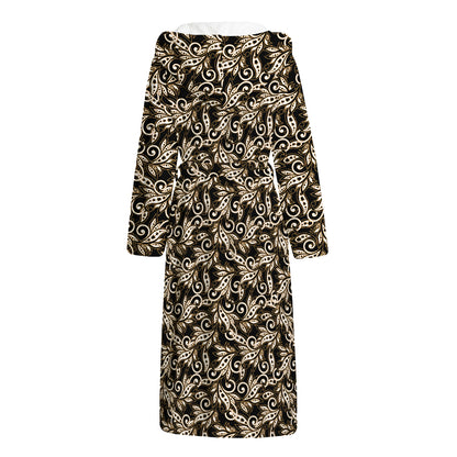 Dark Western Floral Pattern Print Hooded Bathrobe