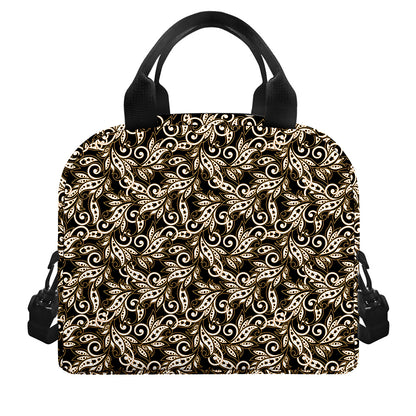 Dark Western Floral Pattern Print Insulated Lunch Bag