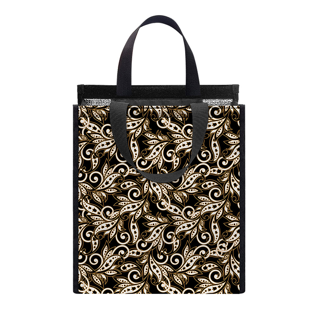 Dark Western Floral Pattern Print Insulated Lunch Tote