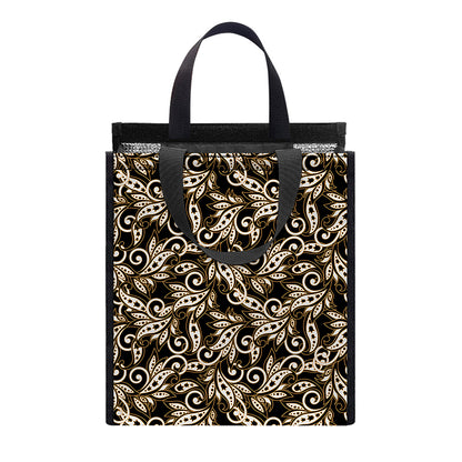 Dark Western Floral Pattern Print Insulated Lunch Tote