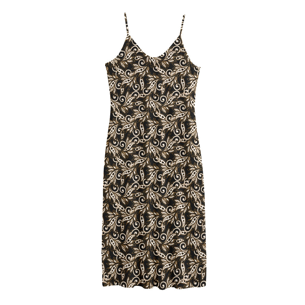 Dark Western Floral Pattern Print Jersey Midi Cami Dress