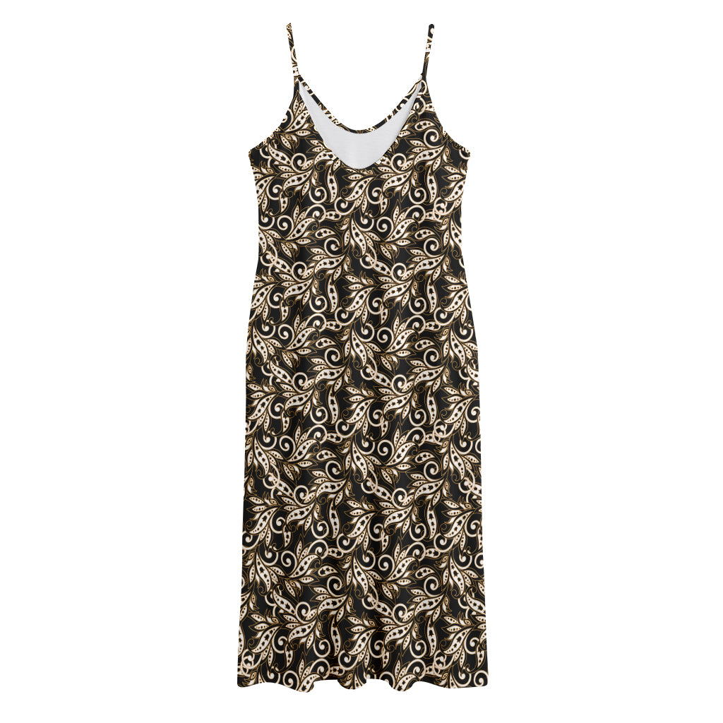 Dark Western Floral Pattern Print Jersey Midi Cami Dress