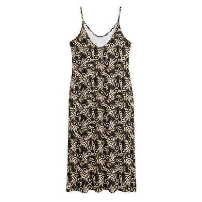 Dark Western Floral Pattern Print Jersey Midi Cami Dress