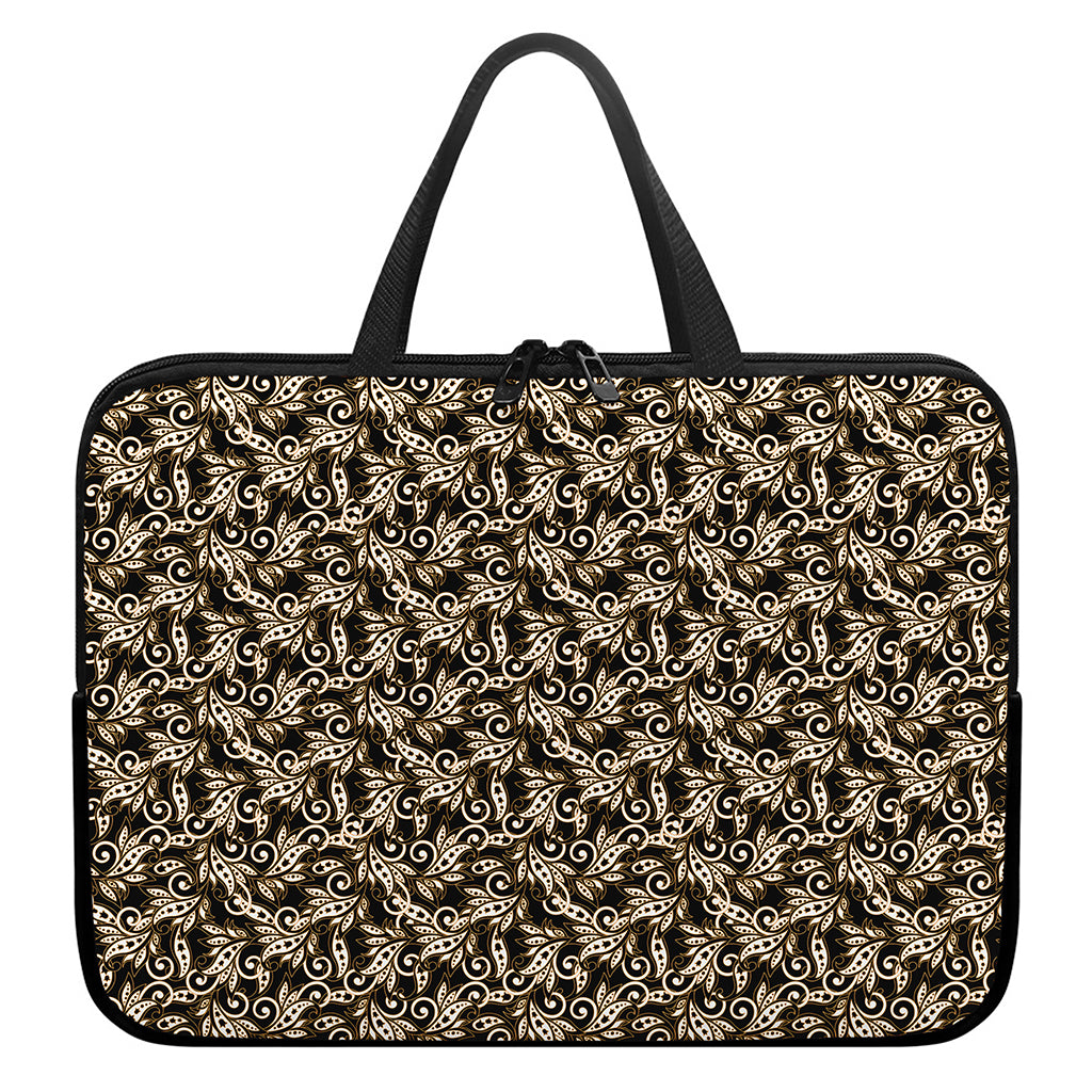 Dark Western Floral Pattern Print Laptop Sleeve With Handle