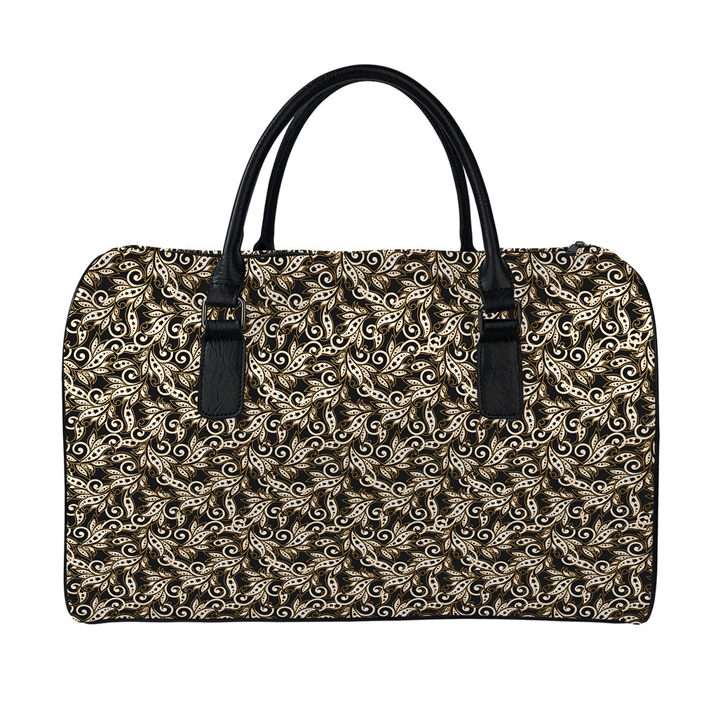 Dark Western Floral Pattern Print Leather Duffle Bag