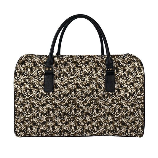 Dark Western Floral Pattern Print Leather Duffle Bag